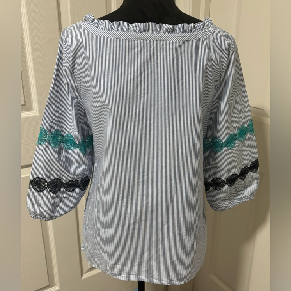 Talbots Lace Trim Stripe Popover - Picture 7 of 9